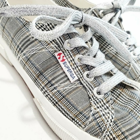 Superga BrittishW Black Plaid Sneakers Womens 7.5 - Picture 2 of 6